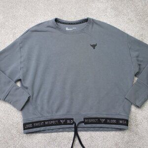 Project Rock Sweatshirt Womens Large Gray Under Armour Loose Fit Fleece Crewneck